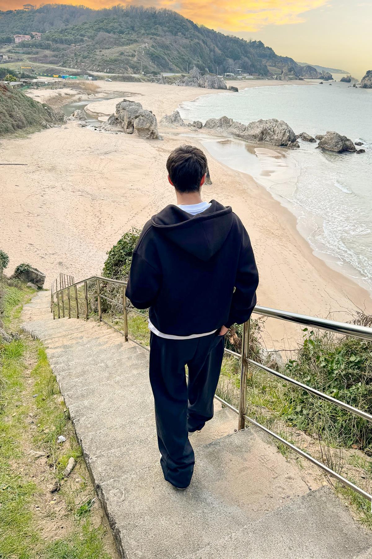 Flaw Nakışlı Zip Hoodie Siyah