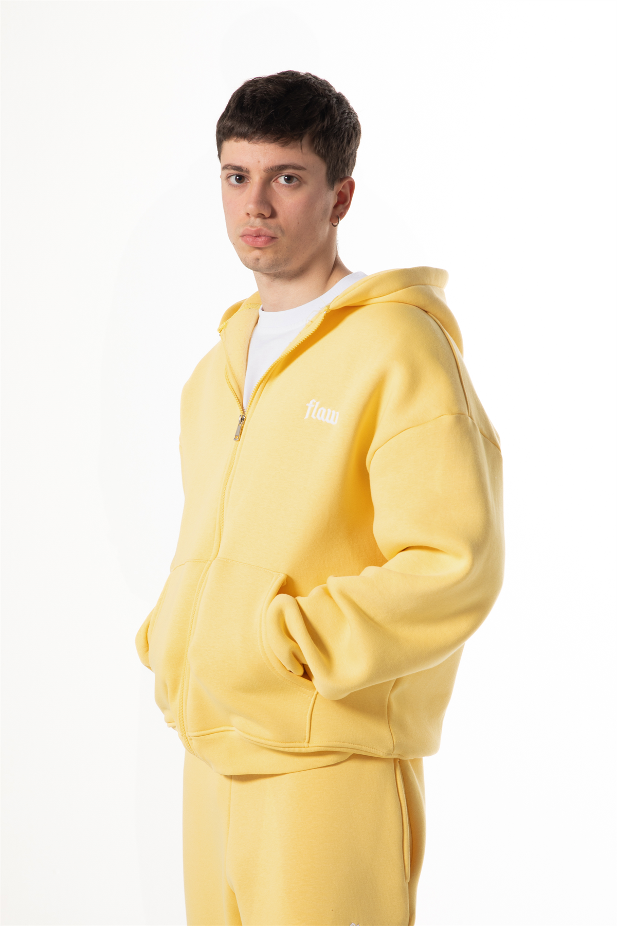 Flaw Nakışlı Sarı Zip Hoodie