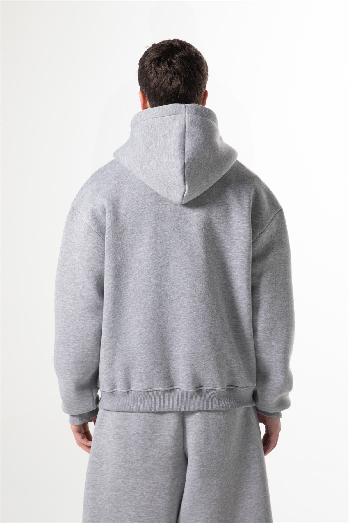 Flaw Nakışlı Zip Hoodie Gri Melanj
