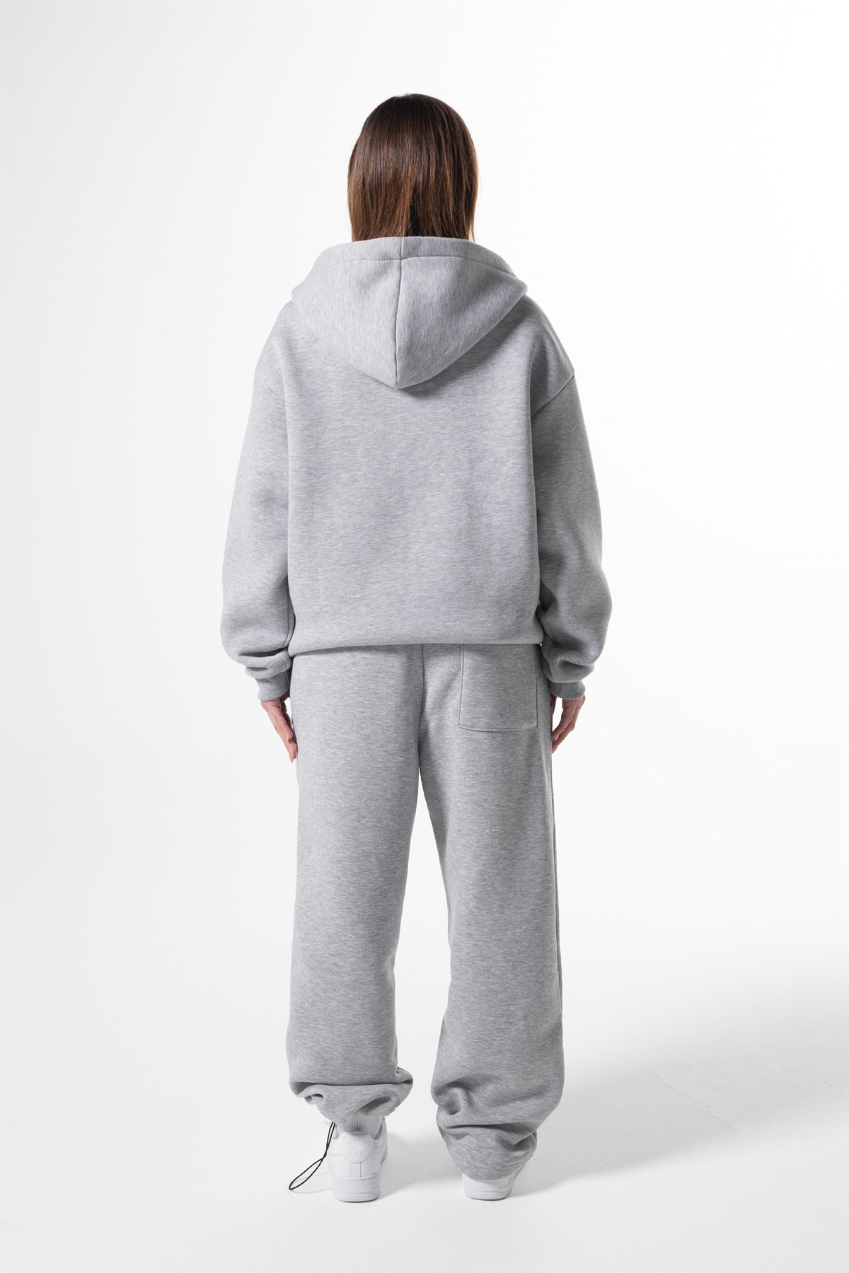 Flaw Nakışlı Zip Hoodie Gri Melanj