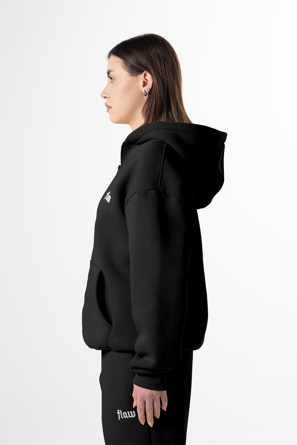 Flaw Nakışlı Zip Hoodie Siyah