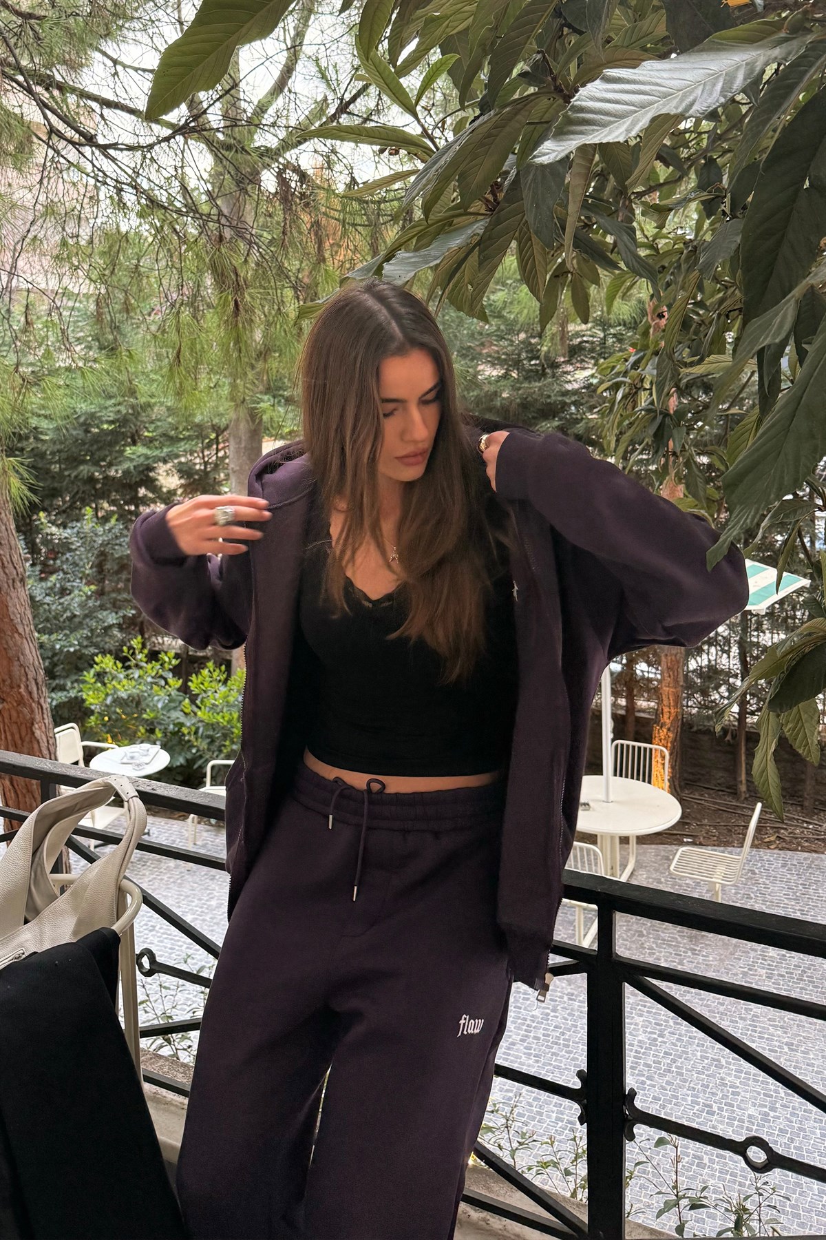 Flaw Nakışlı Zip Hoodie Siyah