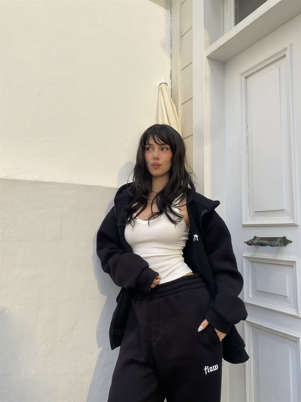 Flaw Nakışlı Zip Hoodie Siyah