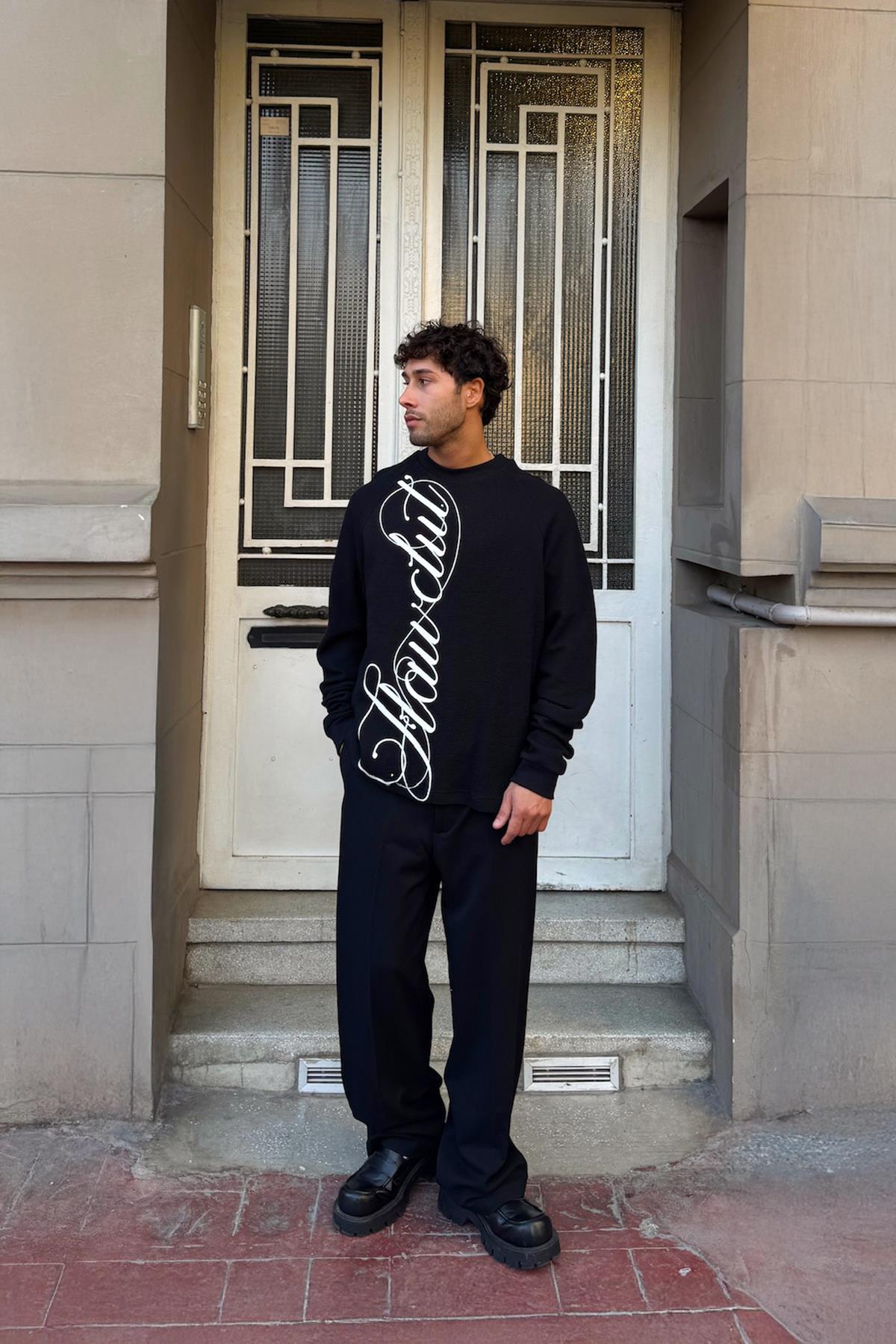 Flawclut Baskılı Sweatshirt Siyah