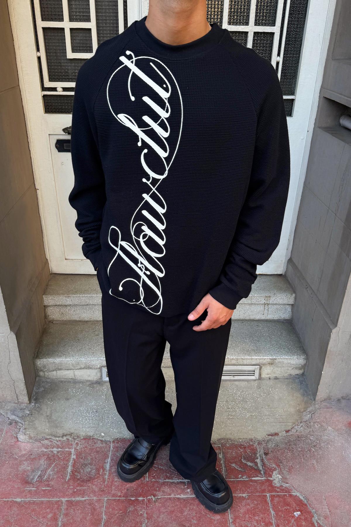 Flawclut Baskılı Sweatshirt Siyah
