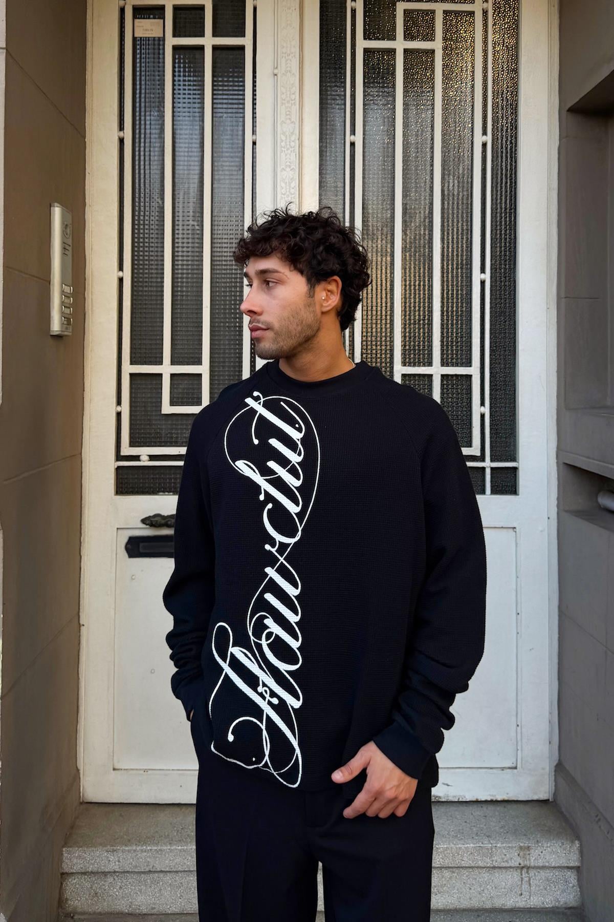 Flawclut Baskılı Sweatshirt Siyah