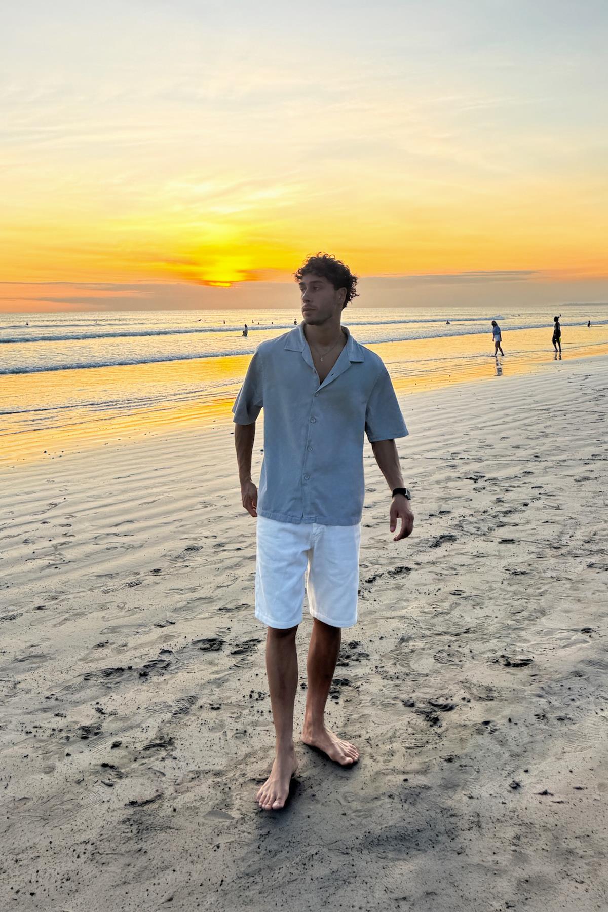 Flowers Sırt Baskılı Oversize Kısa Kol Gömlek Gri