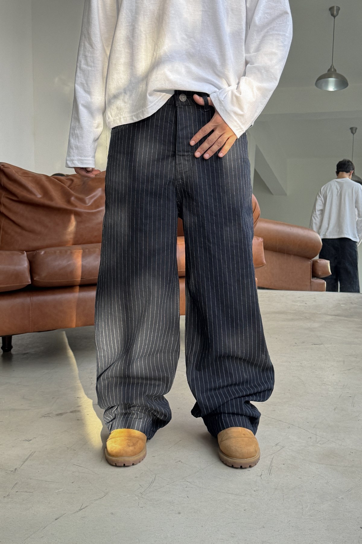 FW Raw Pinstripe Baggy Jean
