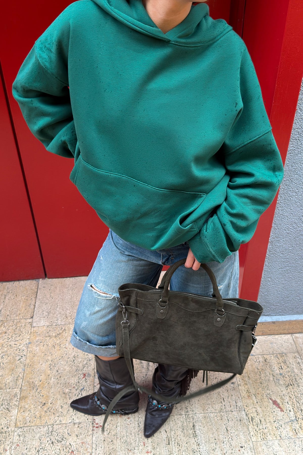 FW Cool Puff Boxy Fit Green Hoodie