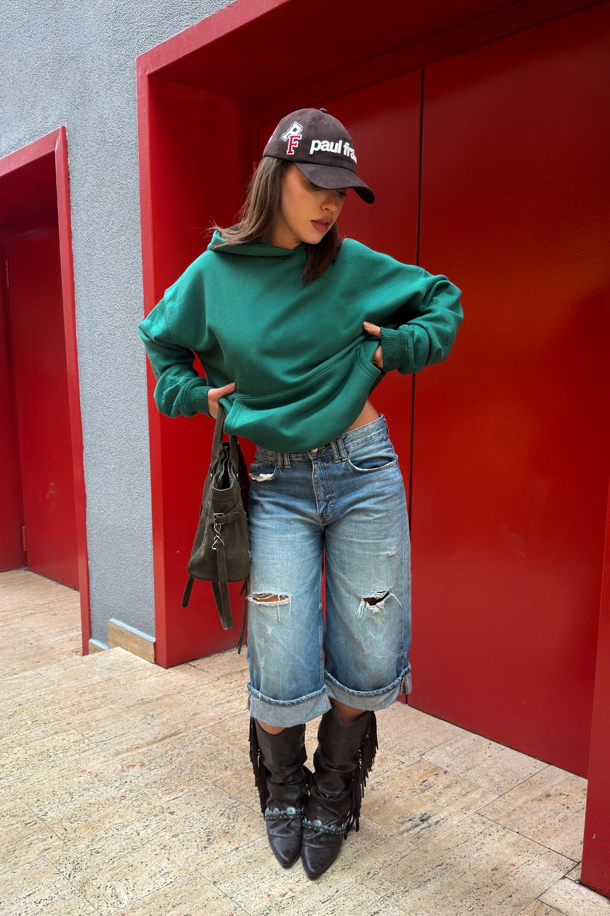 FW Cool Puff Boxy Fit Green Hoodie