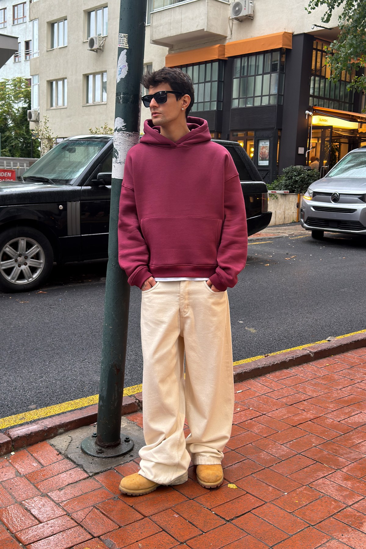 FW Cool Puff Boxy Fit Burgundy Hoodie