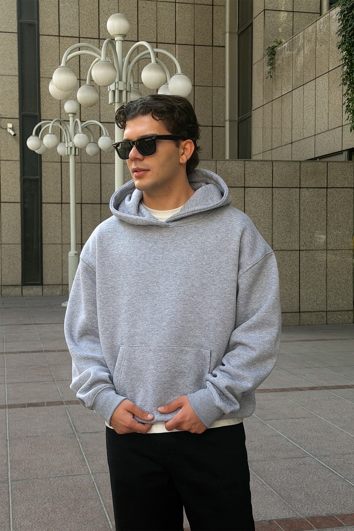 FW Star Cool Puff Melange Grey Relax Fit Hoodie