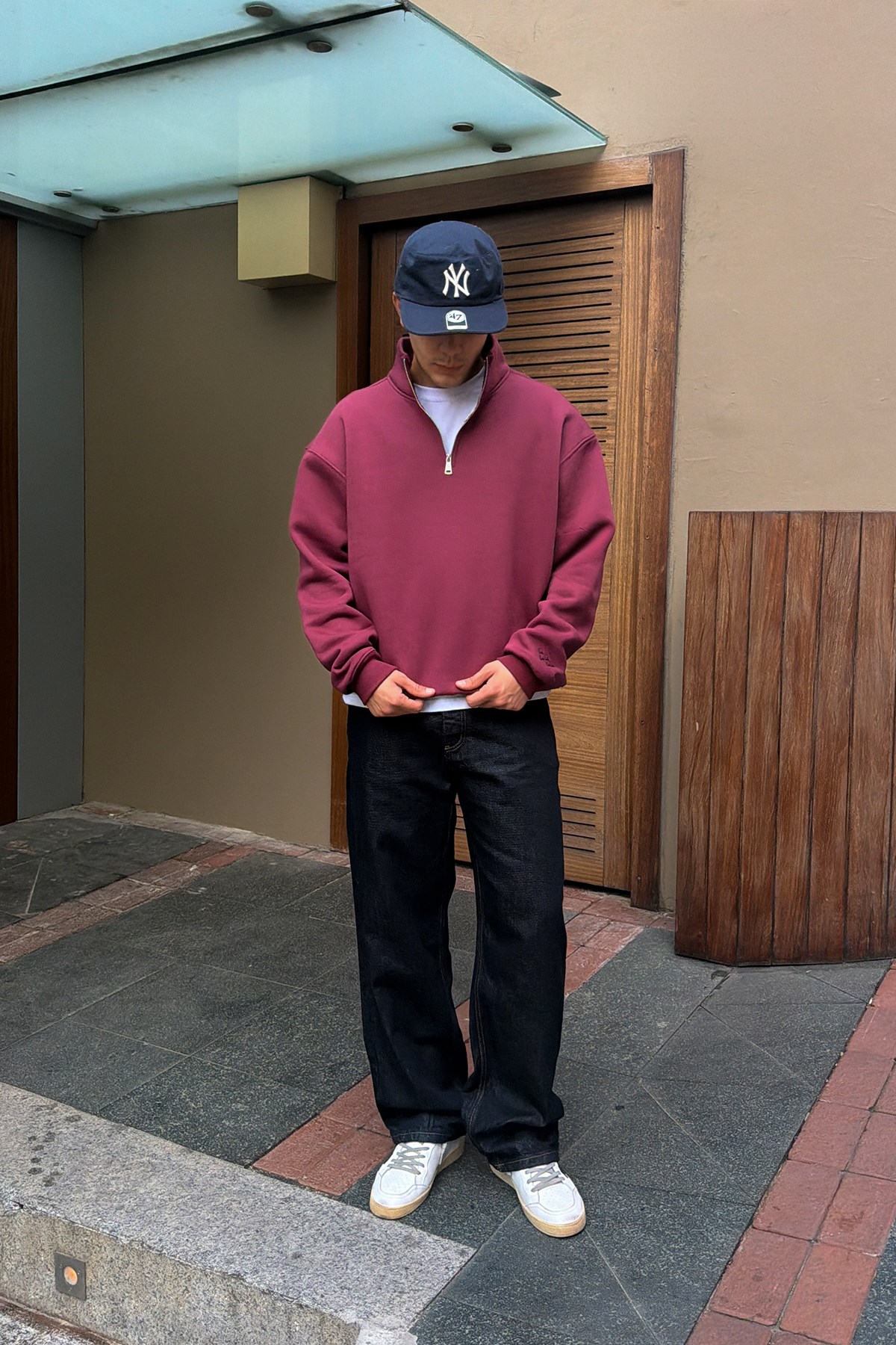 FW Star Cool Puff Relax Fit Burgundy Half Zip Sweat