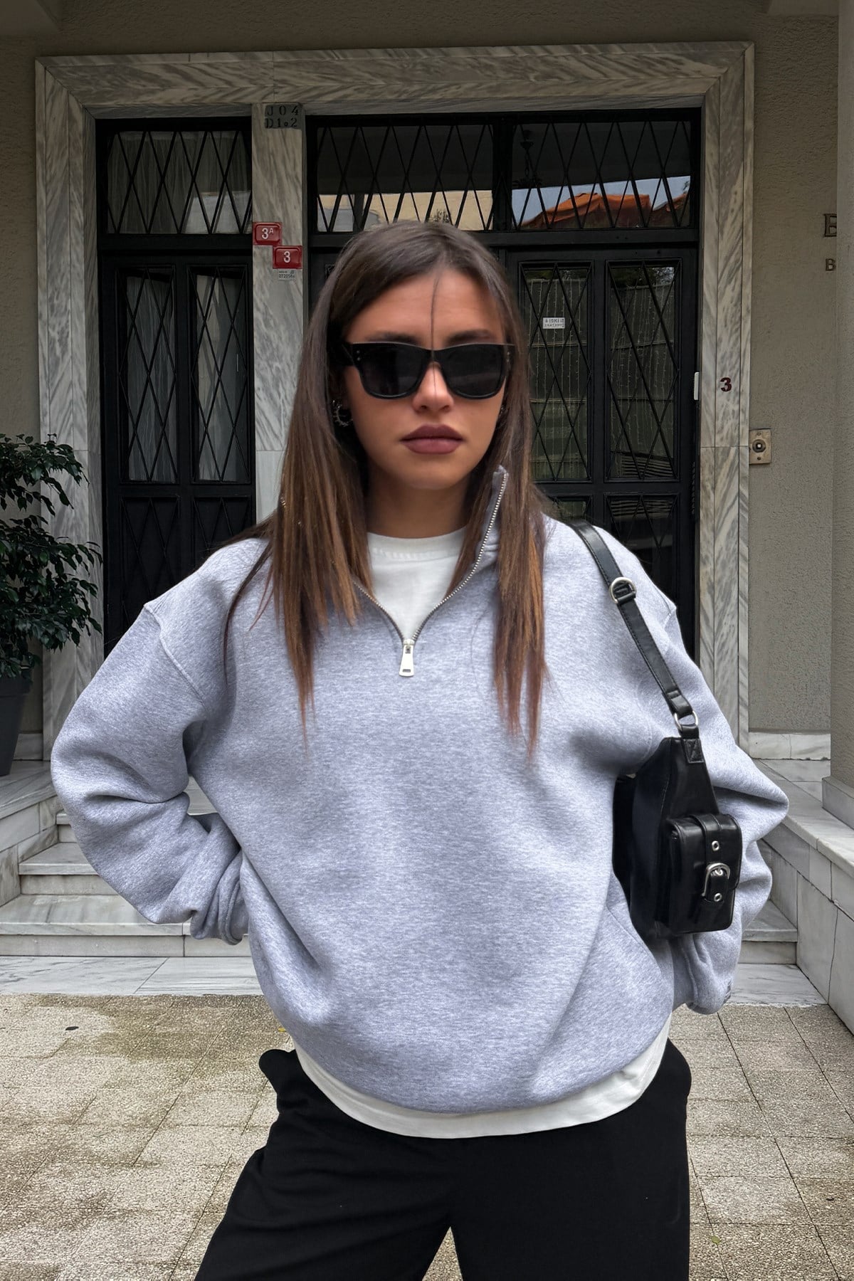 FW Star Cool Puff Relax Fit Gray Half Zip Sweat