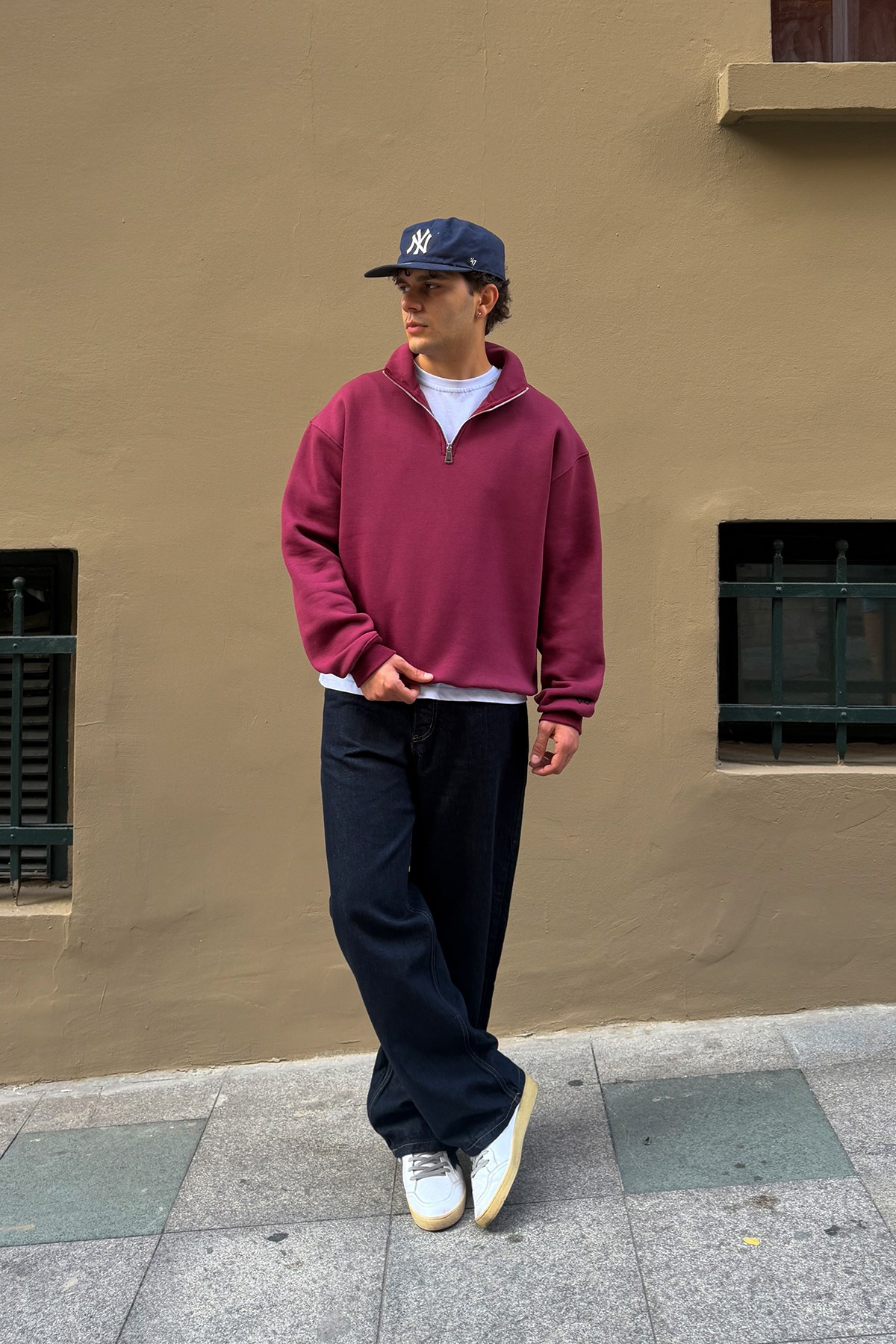 FW Star Cool Puff Relax Fit Burgundy Half Zip Sweat