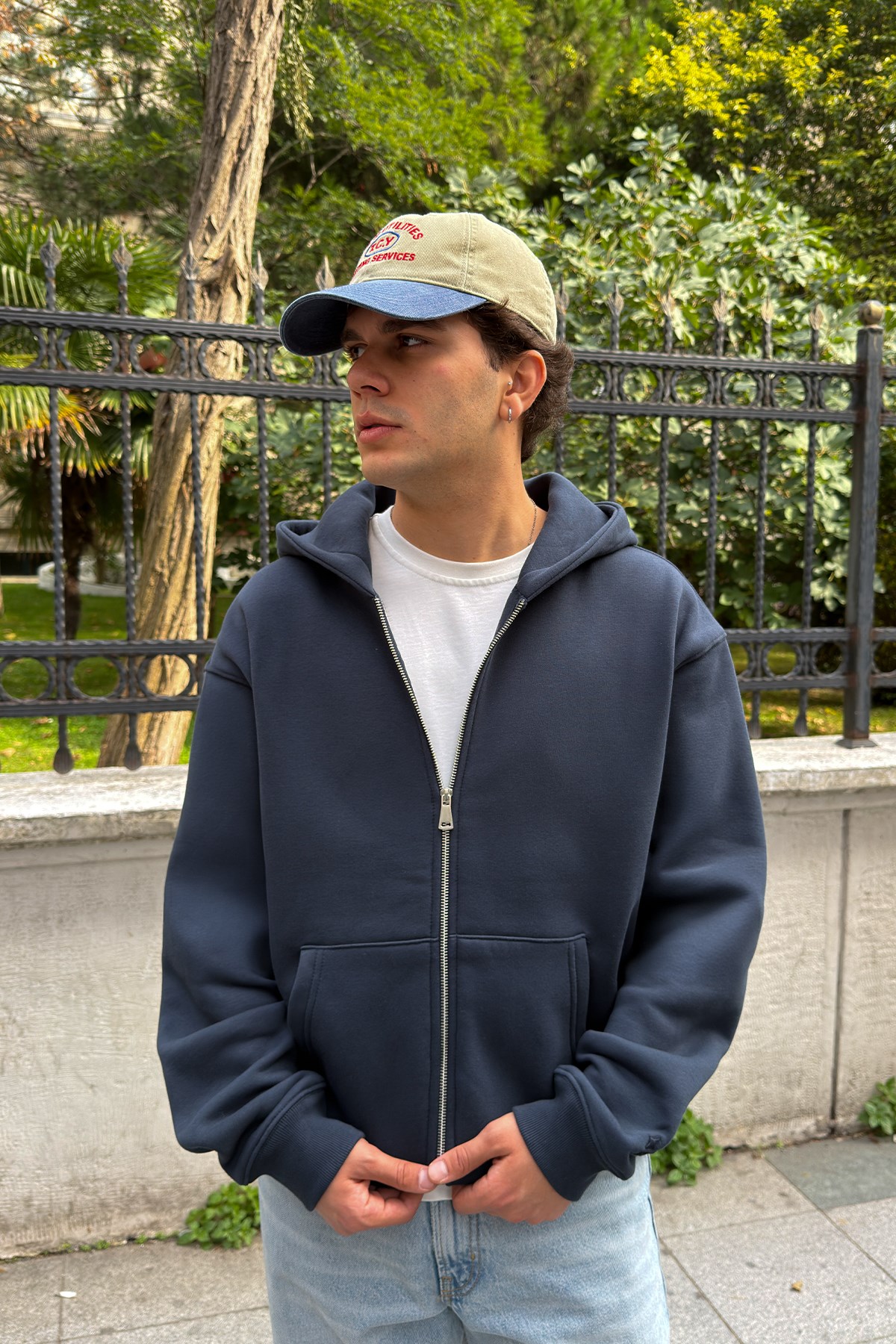FW Star Cool Puff Relax Fit Navy Blue Zip Hoodie
