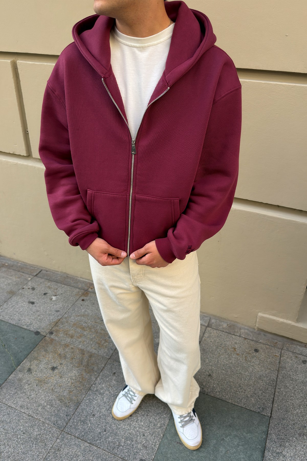 FW Star Cool Puff Relax Fit Burgundy Zip Hoodie