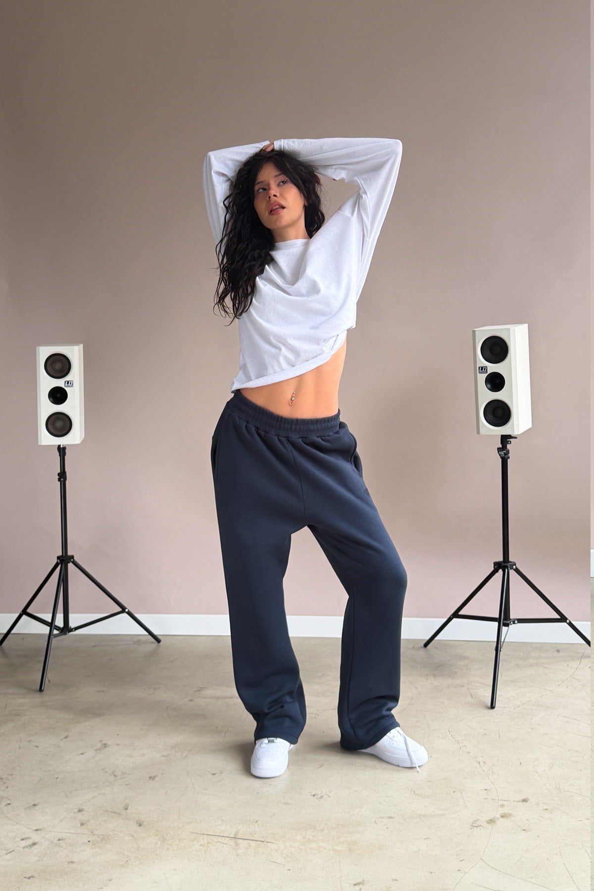 Toggle Cuff Navy Blue Baggy Sweatpants