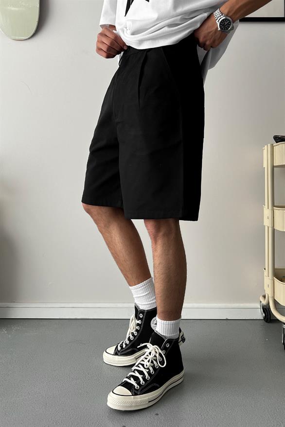 Gabardin Kumaş Siyah Basic Şort