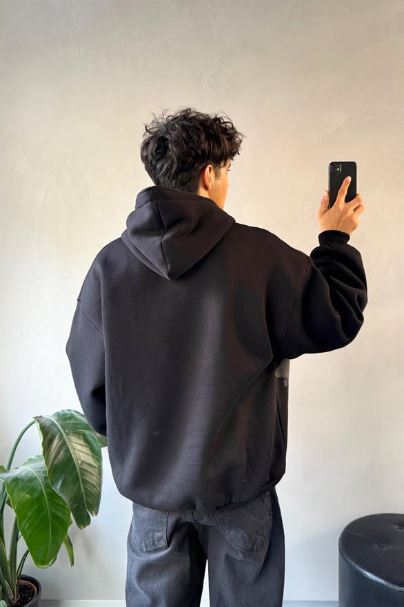 Ghost Baskılı Siyah Oversize Hoodie