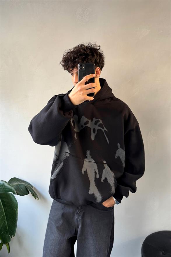 Ghost Baskılı Siyah Oversize Hoodie