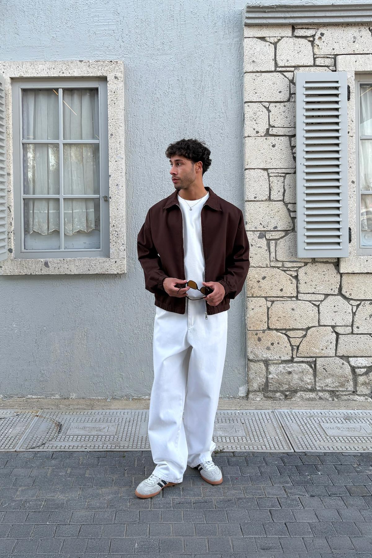 Yakalı Bomber İnce Ceket Kahverengi