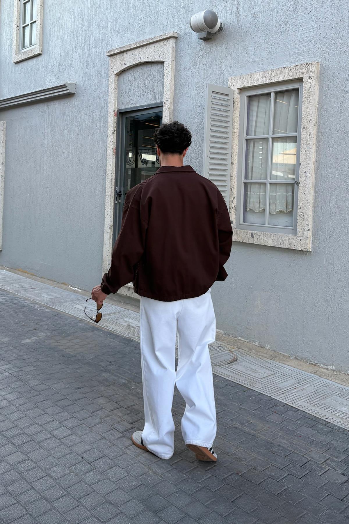 Yakalı Bomber İnce Ceket Kahverengi