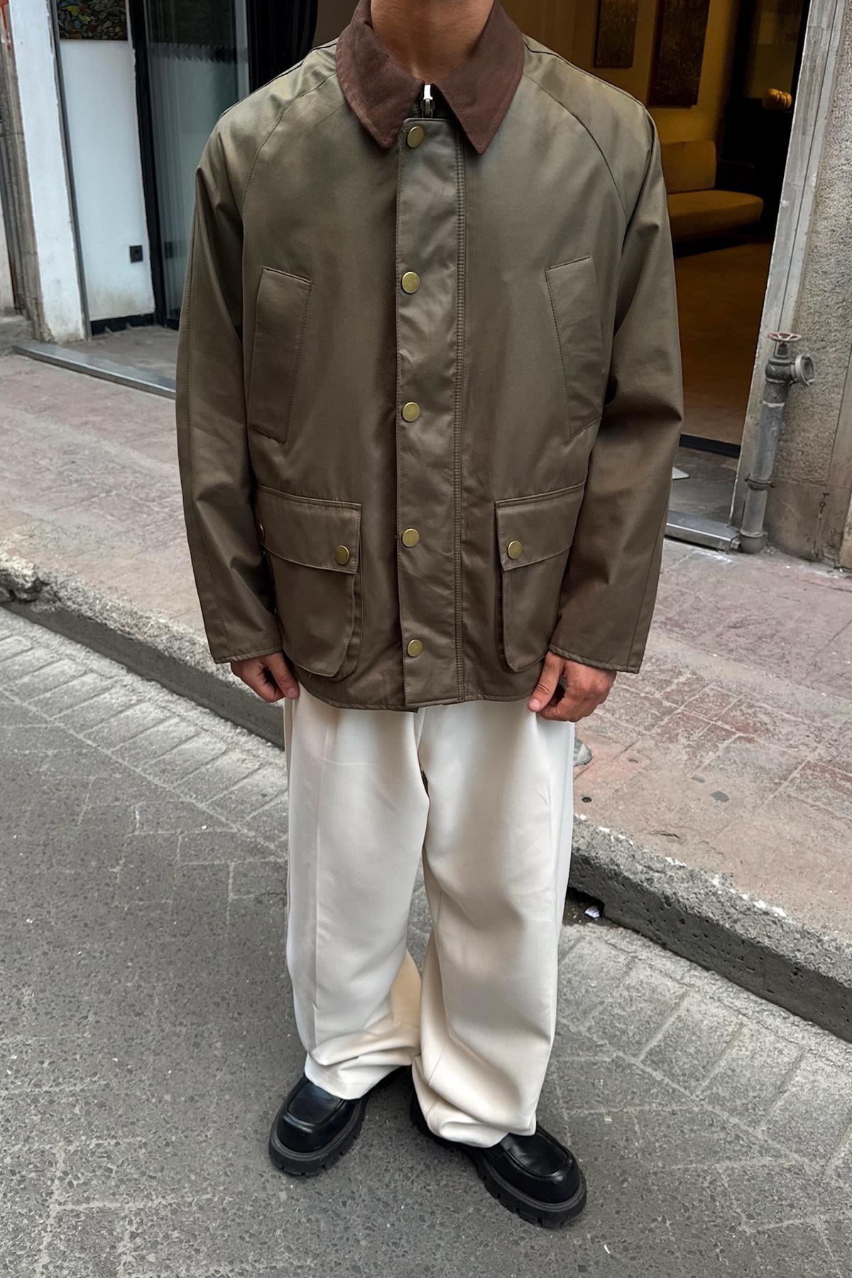 Gömlek Yaka Cep Detay Ceket Haki