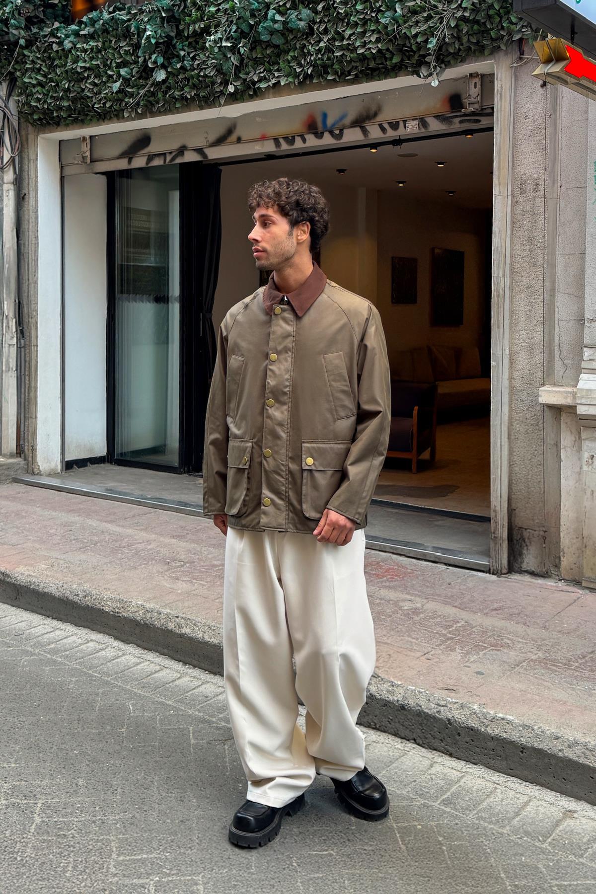 Gömlek Yaka Cep Detay Ceket Haki