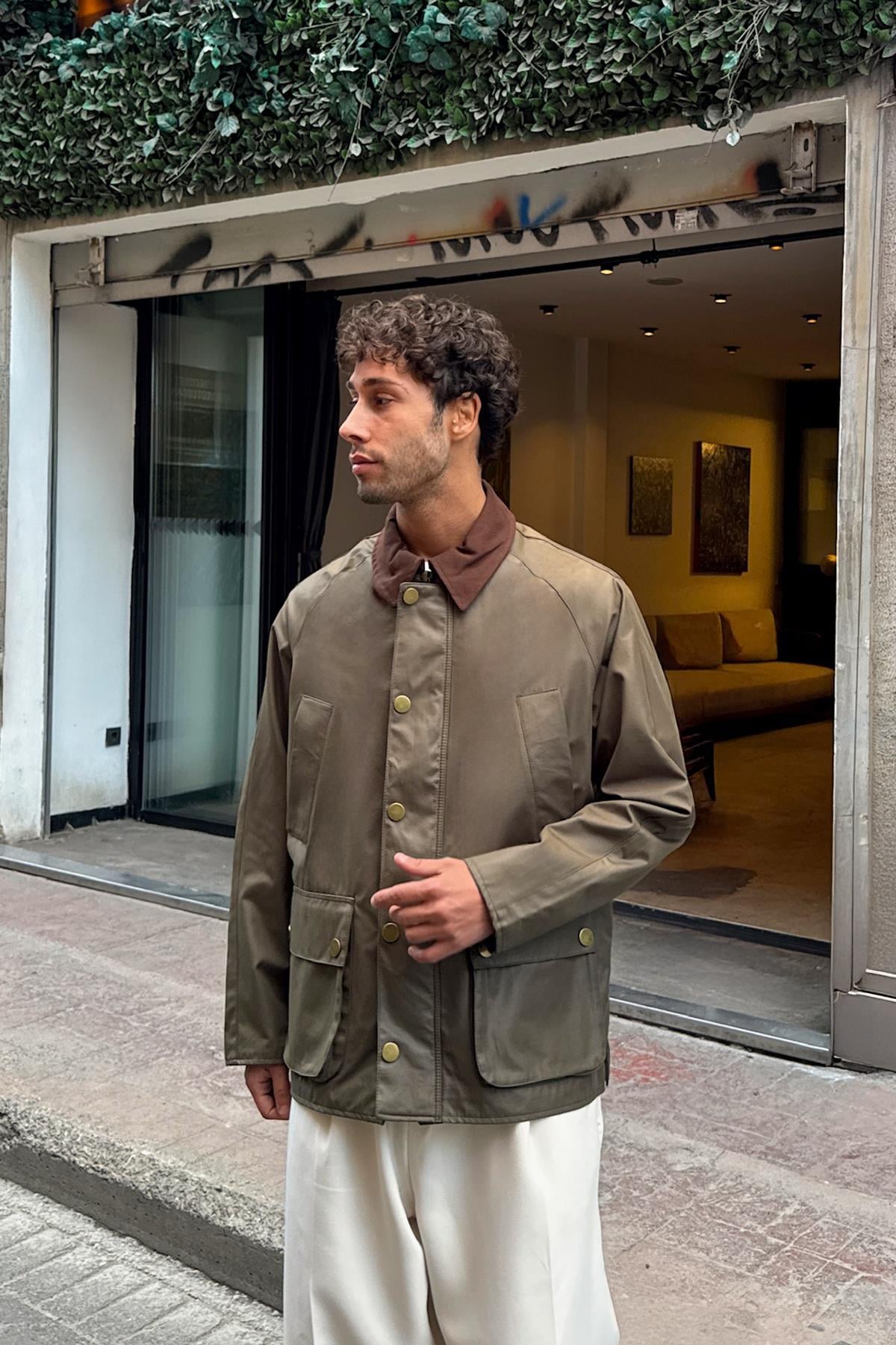 Gömlek Yaka Cep Detay Ceket Haki