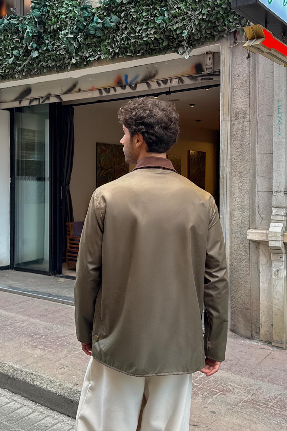 Gömlek Yaka Cep Detay Ceket Haki