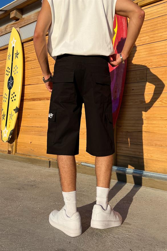 Graffiti Baskılı Baggy Şort Gri