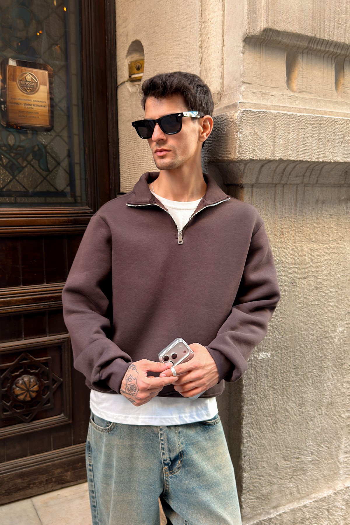 Dark Brown Half Zip Sweat