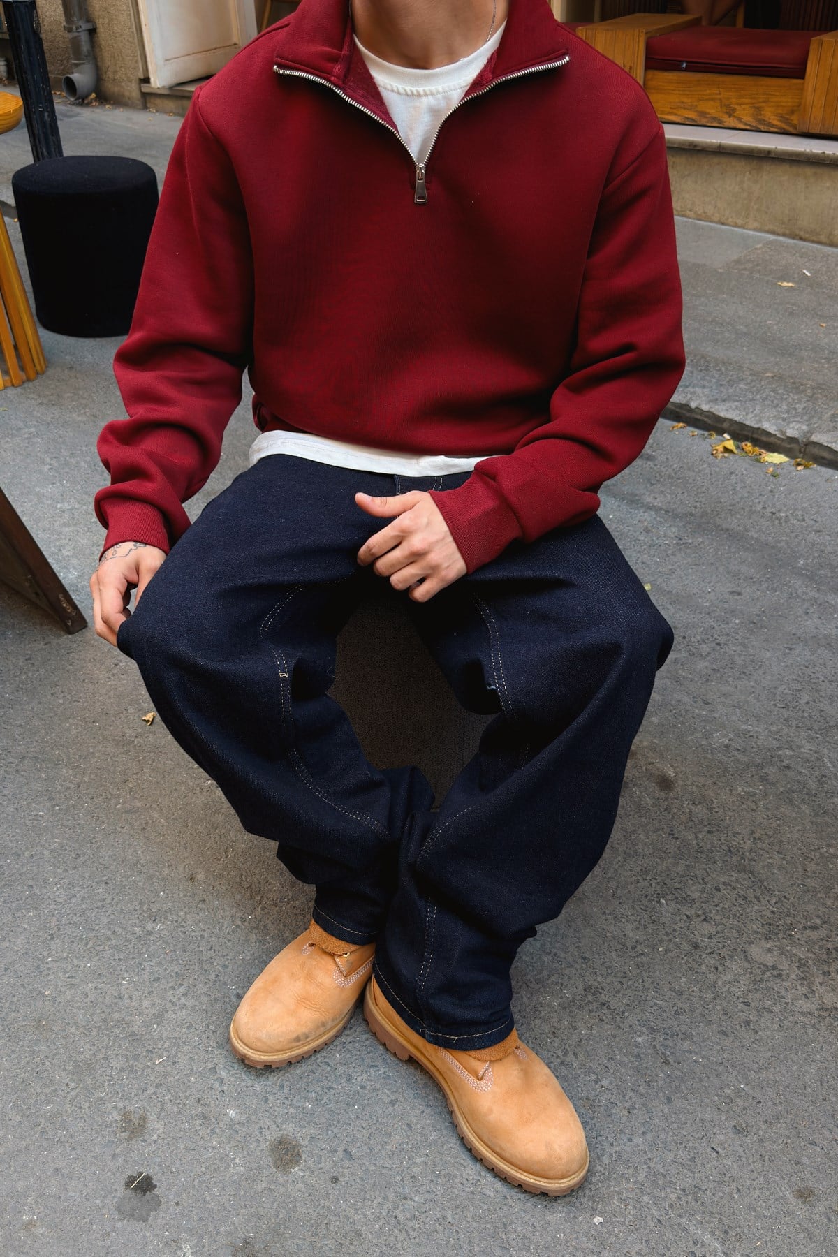 Wine Red Half Zip Sweat