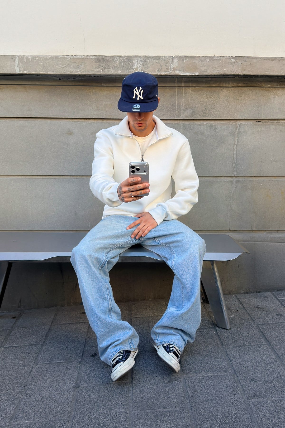 White Half Zip Sweat