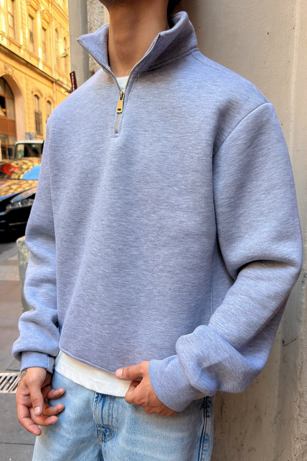 Melange Grey Half Zip Sweat