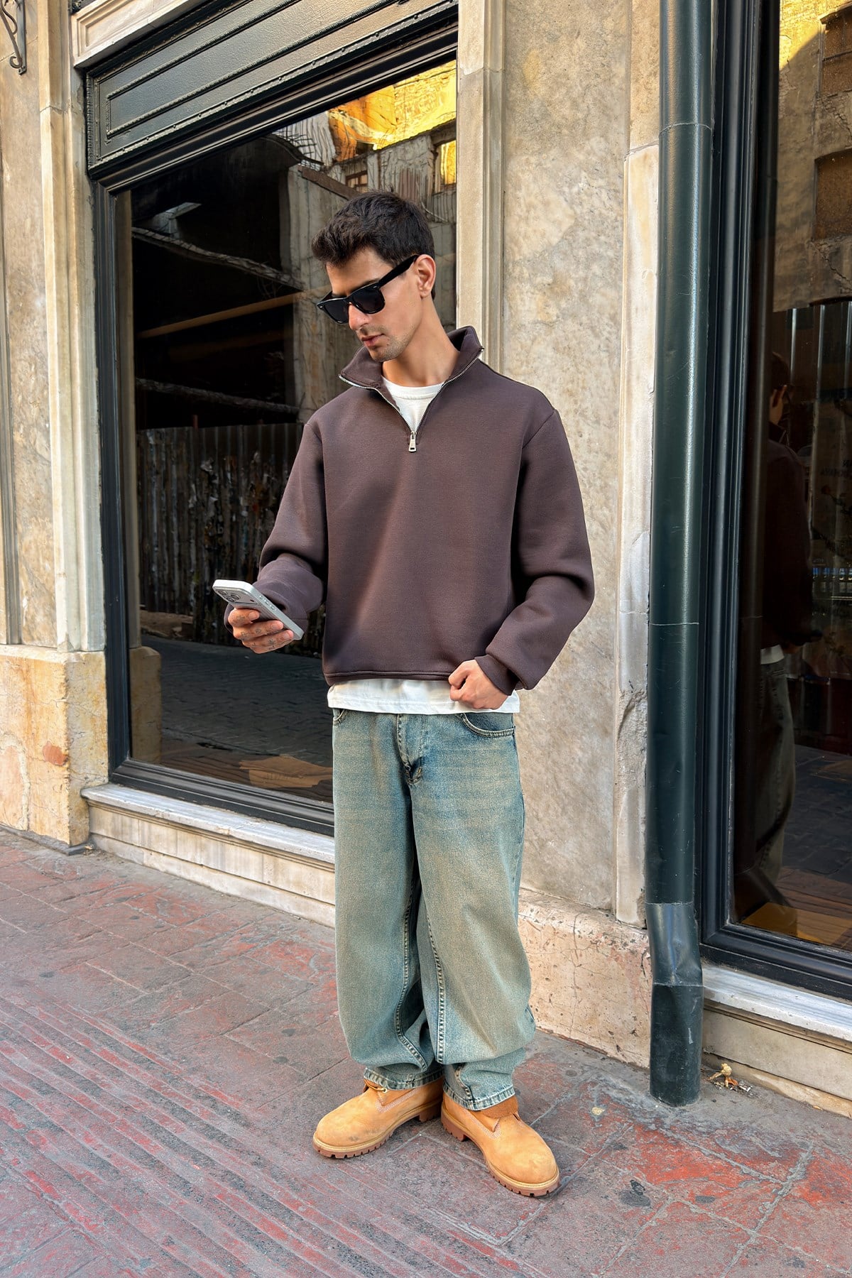 Dark Brown Half Zip Sweat
