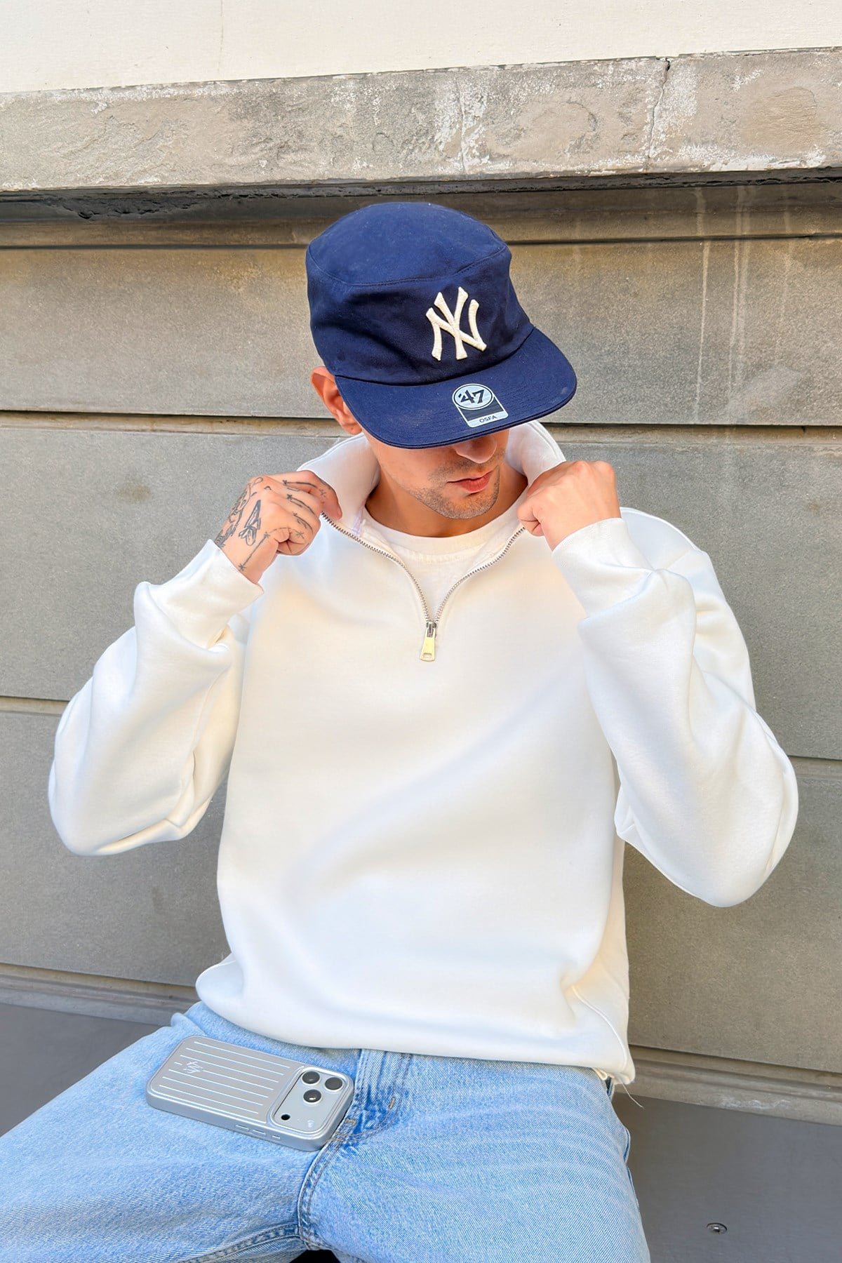 White Half Zip Sweat