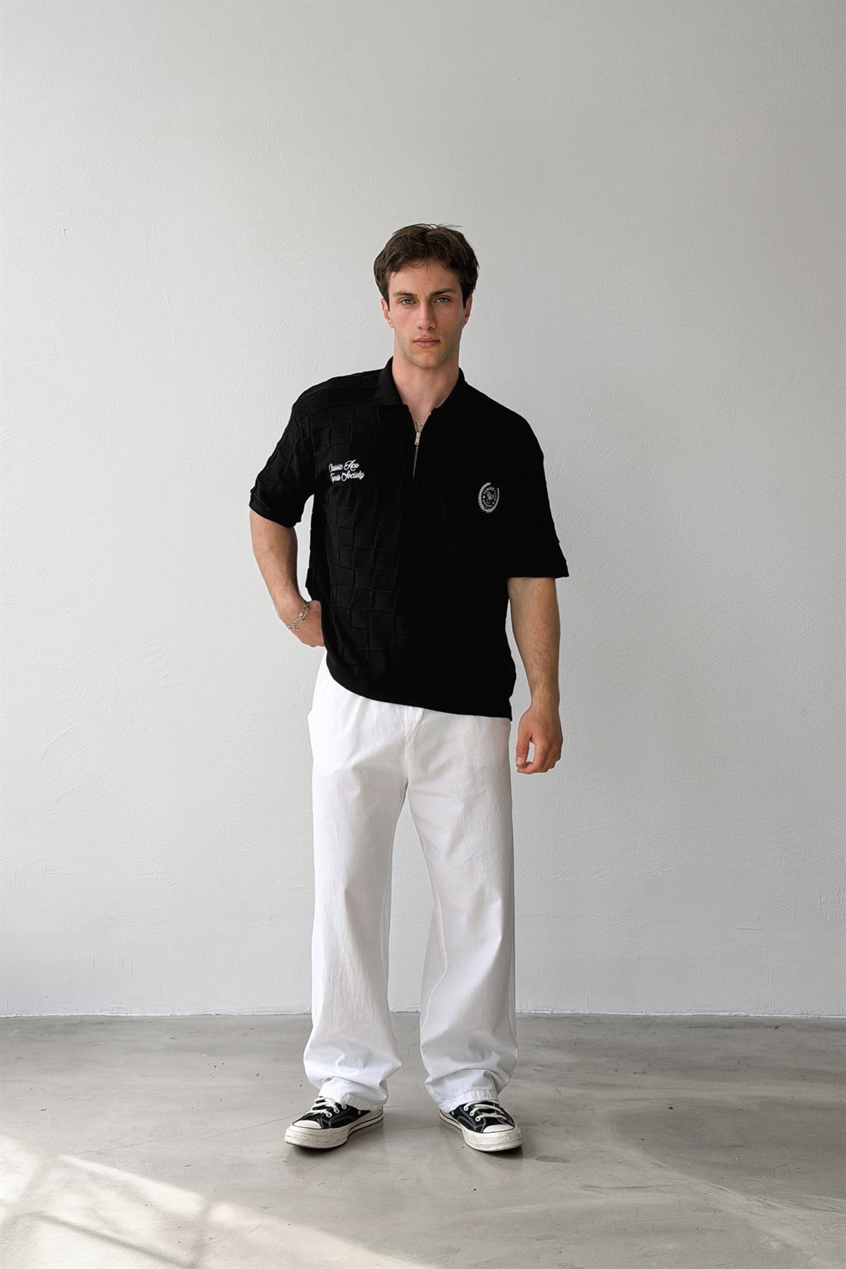 Half Zip Classic Ace Nakışlı Triko Tişört