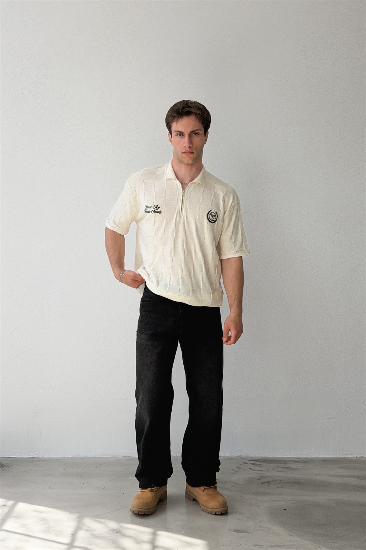 Half Zip Classic Ace Nakışlı Triko Tişört