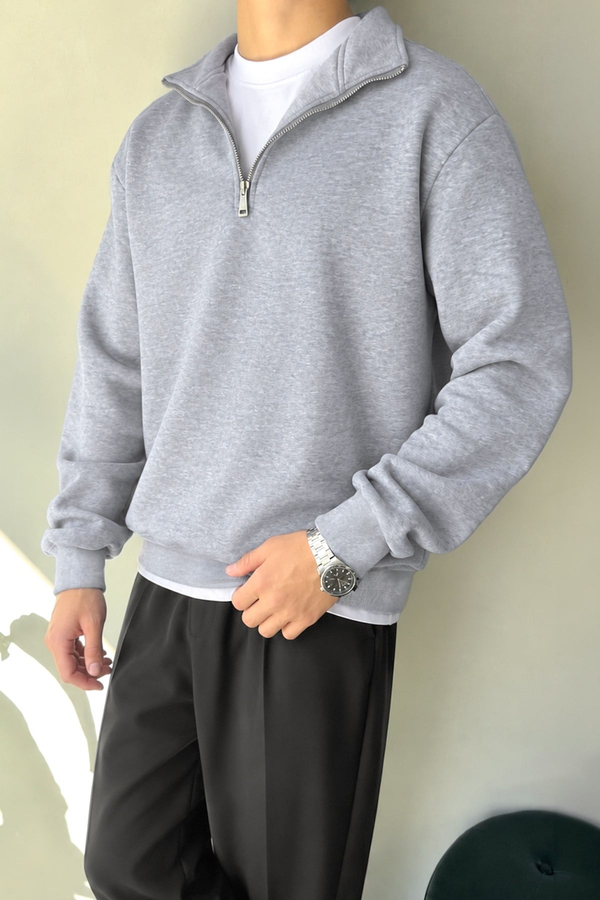 Half Zip Oversize Polo Yaka Sweatshirt