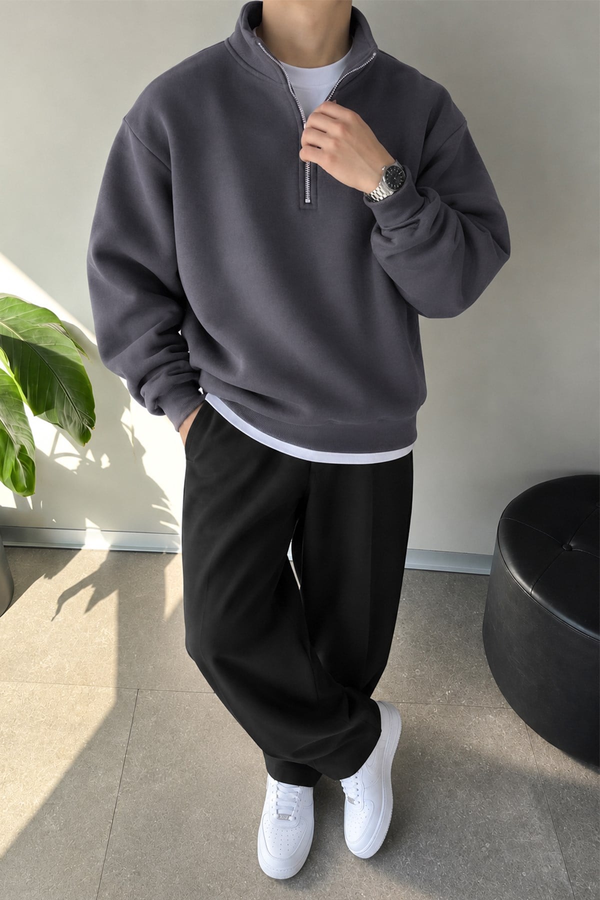 Half Zip Oversize Polo Yaka Sweatshirt