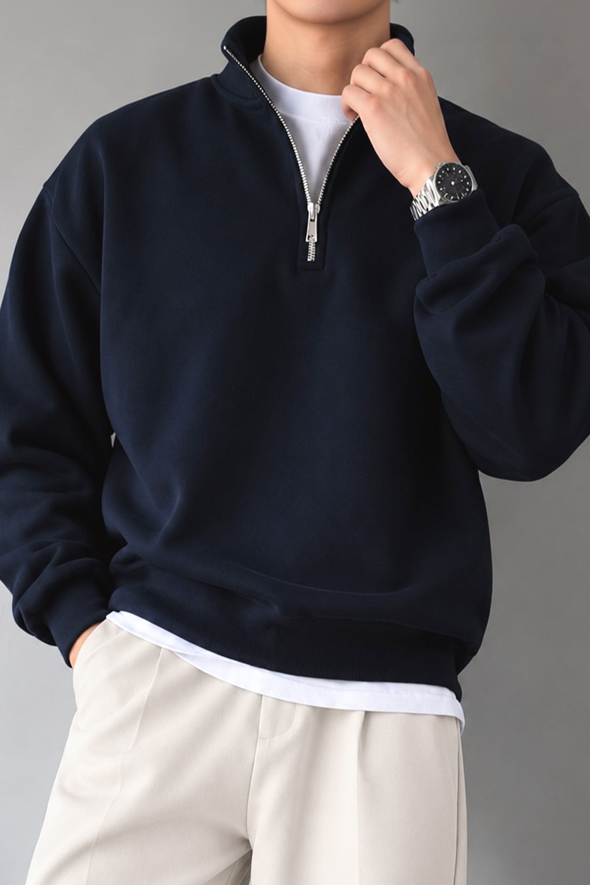 Half Zip Oversize Polo Yaka Sweatshirt