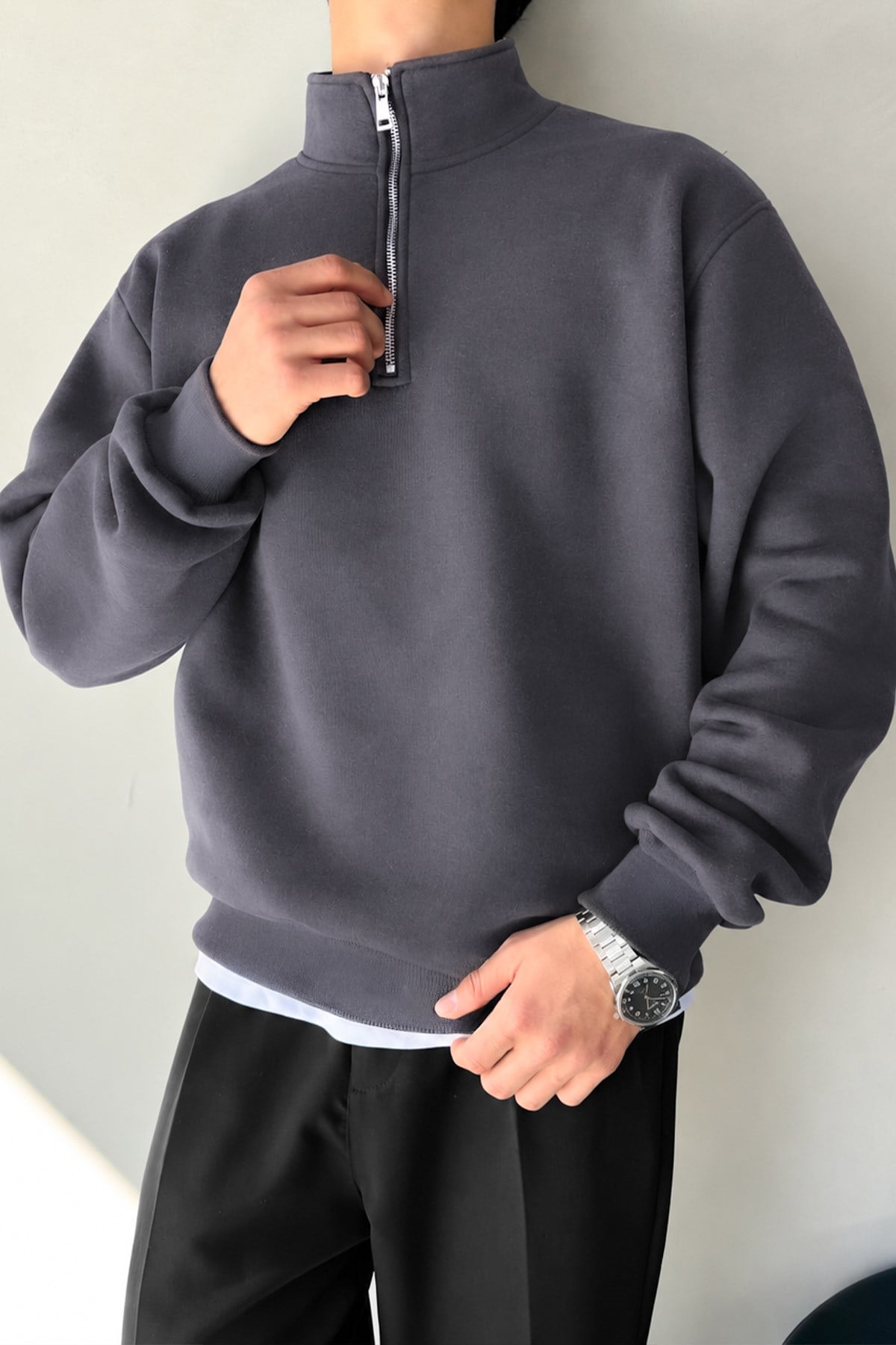 Half Zip Oversize Polo Yaka Sweatshirt