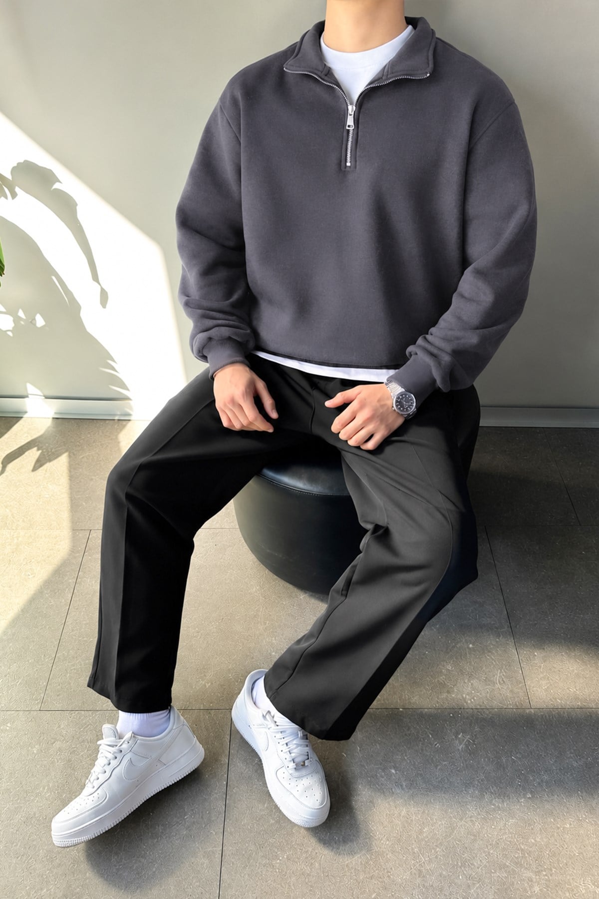 Half Zip Oversize Polo Yaka Sweatshirt