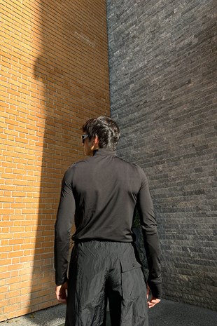 Half-Zip Siyah Uzun Kollu Training Tshirt