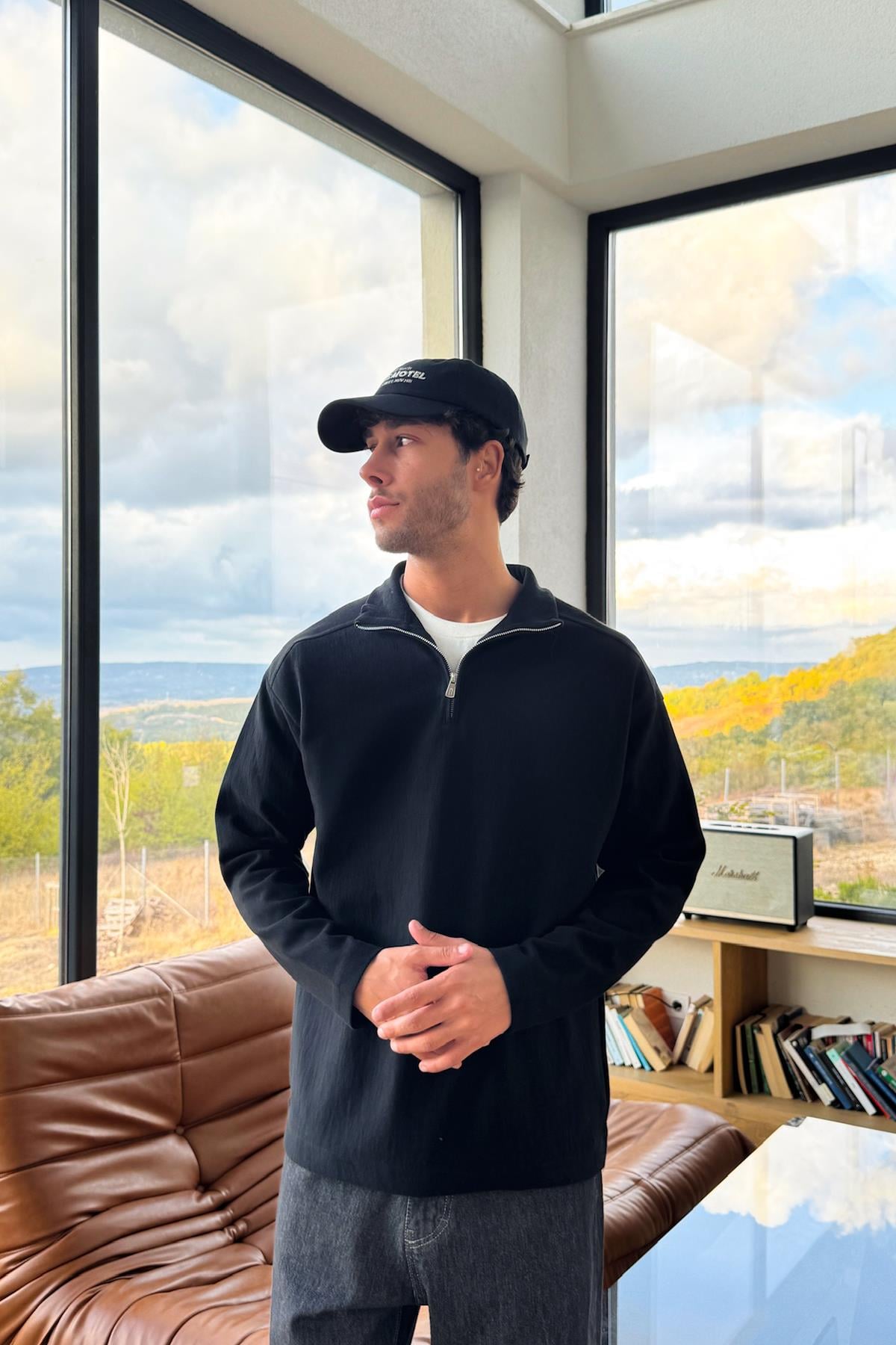 Half Zip Sweatshirt Siyah