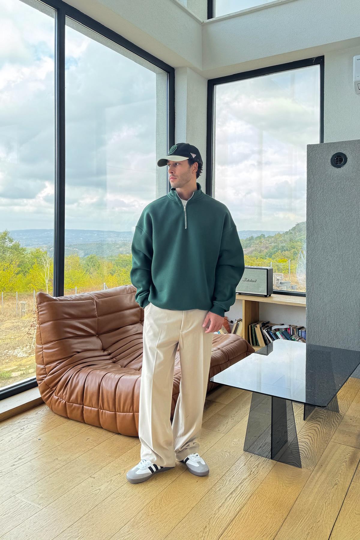 Half Zip Sweatshirt Yeşil