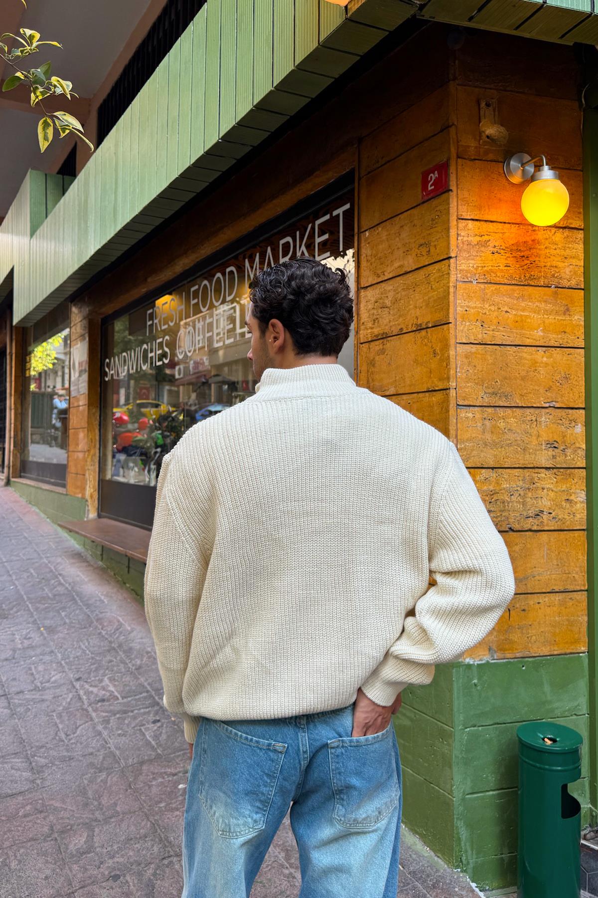 Half Zip Triko Kazak Bej