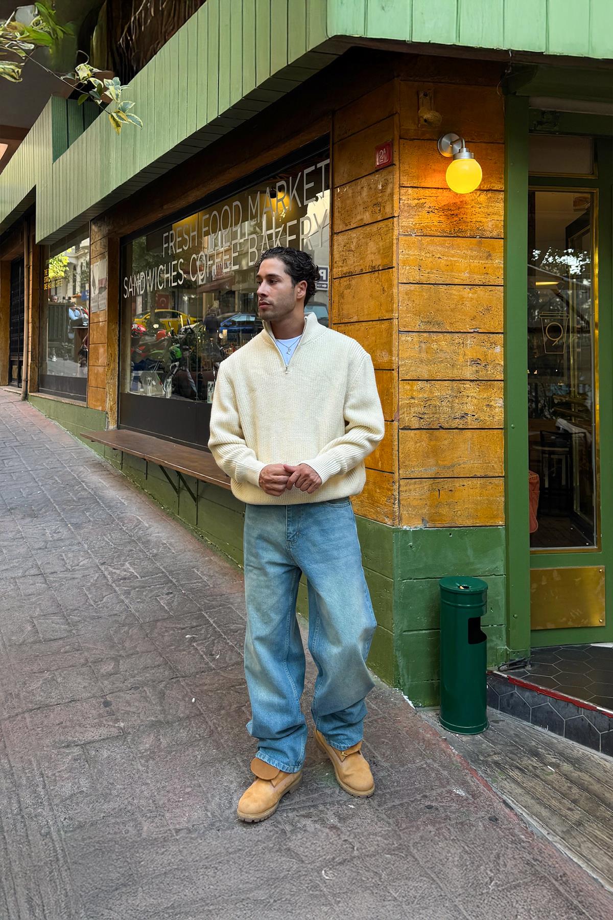 Half Zip Triko Kazak Bej